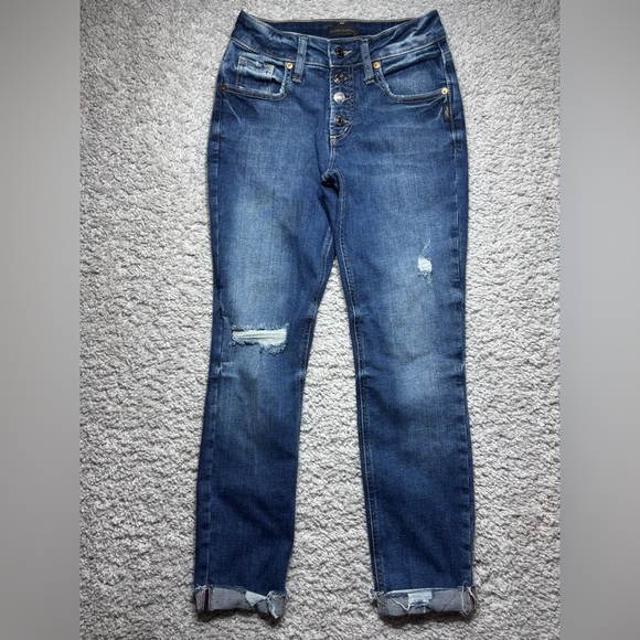 Silver Jeans Womens 24 Boyfriend Exposed Button Fly Distressed Stretch Holes - Picture 1 of 5